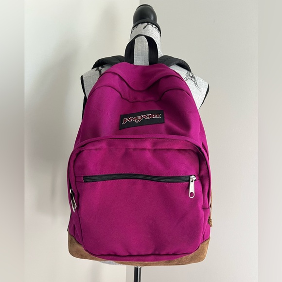 Vintage early 2000 Jansport fuchsia right pack backpack w/ suede leather bottom - Picture 1 of 7